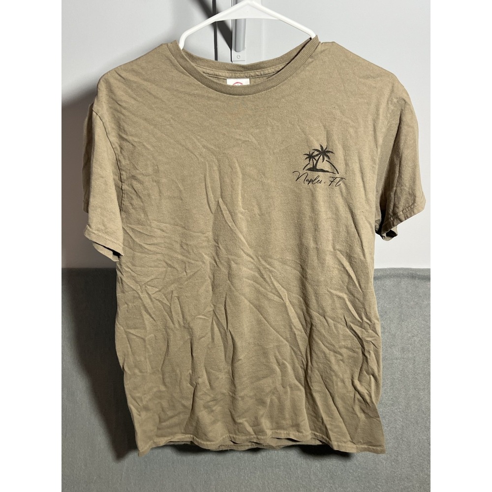 Delta Pro Weight Men's M Naples FL Palm Trees Beach Postcard T-Shirt Khaki